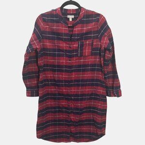 GARNET HILL 100% Organic Pima Cotton Flannel Sleep Shirt S Plaid Nightgown Dress